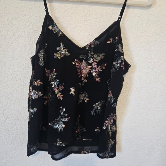NWT Banana Republic Black with Colorful Sequin Floral Cami - Small - Picture 3 of 5